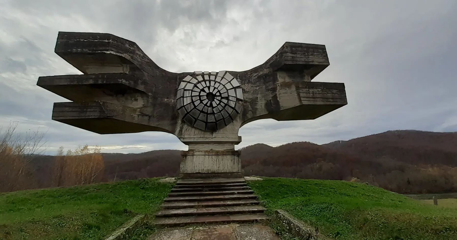 The concrete wings of the Podgarić partisan memorial in Croatia, a Yugoslav-era spomenik